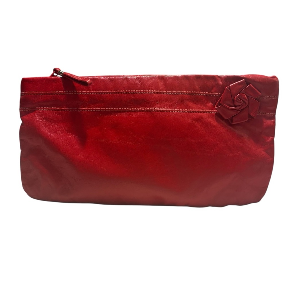Vintage Clutch Red Faux Leather with 3D Floral Accent Zippered Close Classic - Picture 2 of 13